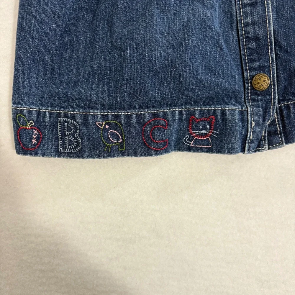 OshKosh B'gosh Kids‎ Denim Overalls Dress ABC Embroidered Flower Cute Size 2T